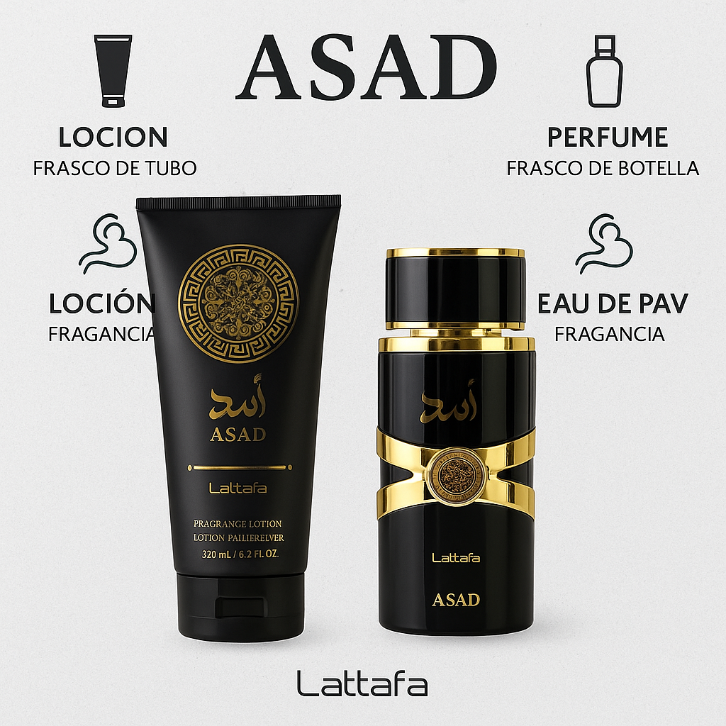 KIT LATTAFA ASAD+PERFUMERO Y CREMA