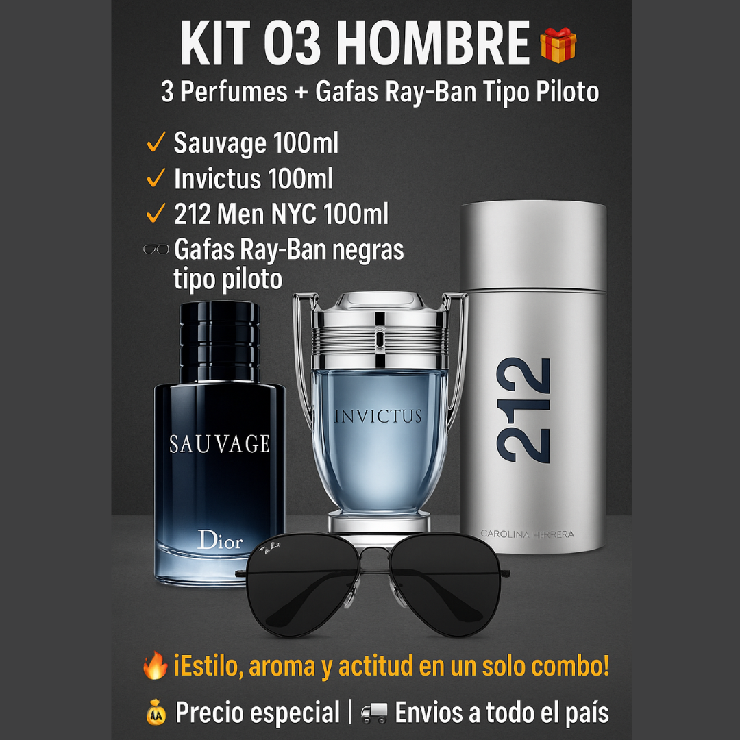 KIT día del padre : 3 Perfumes + Gafas Ray-Ban Tipo Piloto