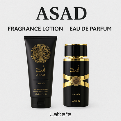 KIT LATTAFA ASAD+PERFUMERO Y CREMA